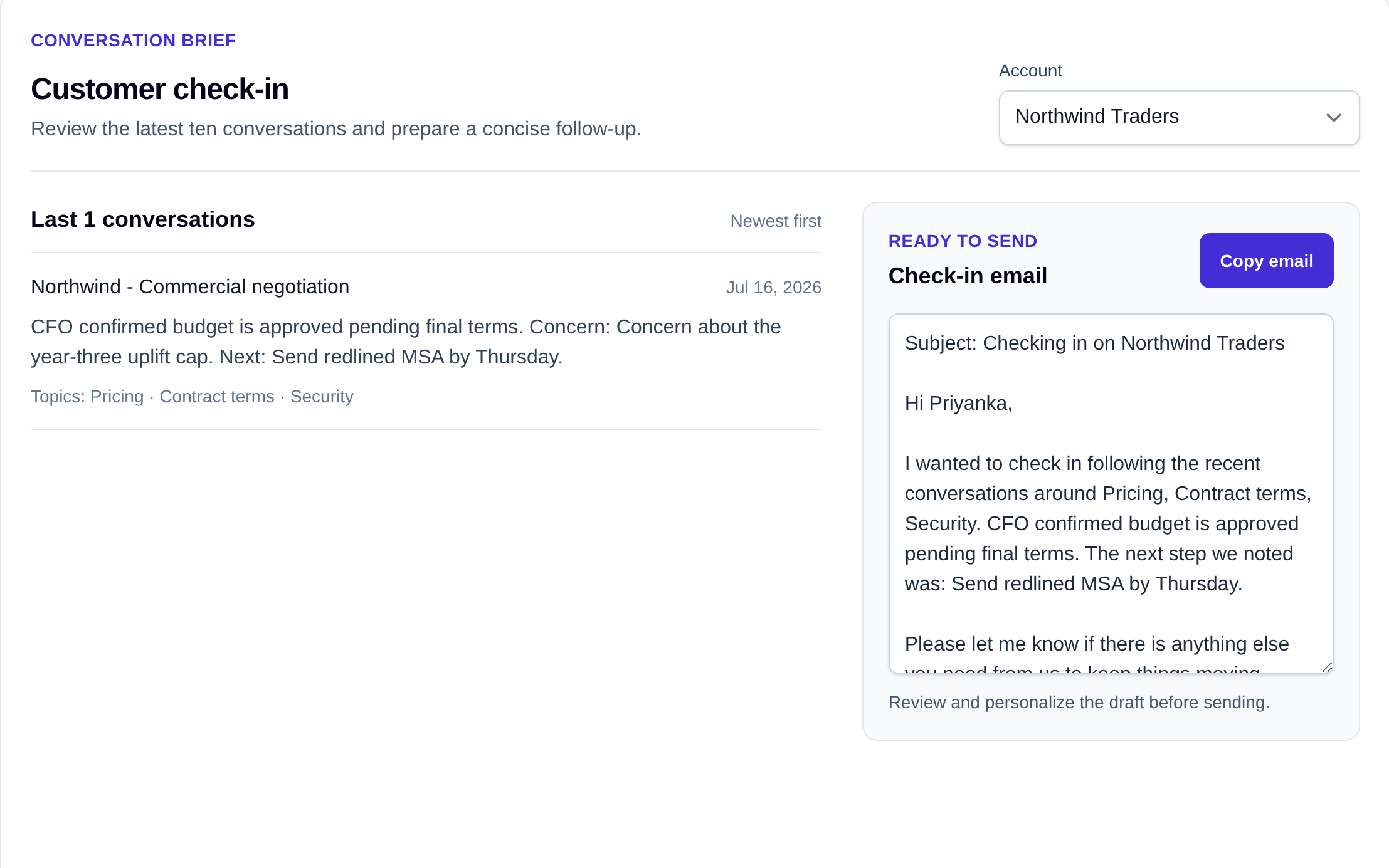 Draft the check-in
